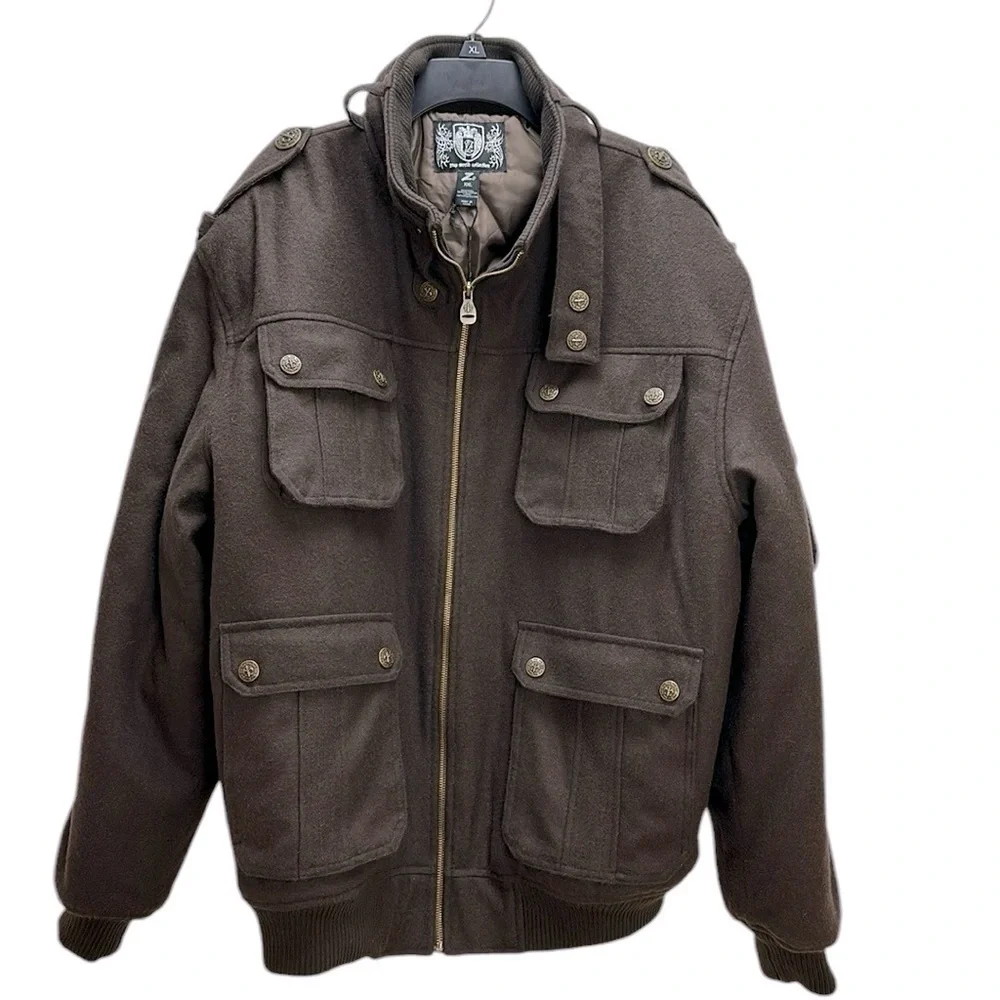 Zeep World Collection Brown Wool Blend‎ Bomber Zipper Jacket XXL Snap Pockets